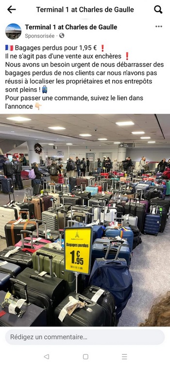 Arnaque Facebook bagages perdus Paris Charles de gaulle