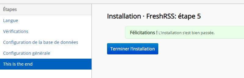 Synology - Installation de FreshRSS - Etape 5