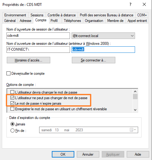 MDT - Intégrer ordinateur au domaine Active Directory - Créer utilisateur - 2