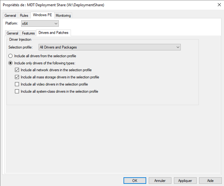 MDT avec Windows Server 2022 - Sélection des pilotes