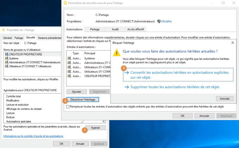 NTFS - Désactiver héritage - Exemple