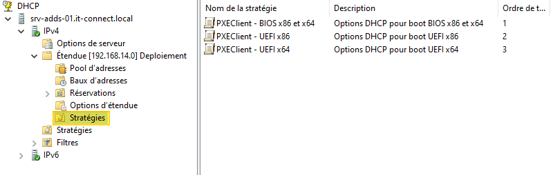 Serveur DHCP - Stratégies DHCP boot PXE