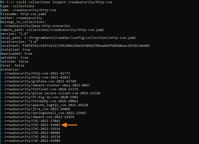 CrowdSec Windows - Détails de la collection http-cve