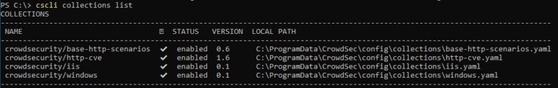 CrowdSec Windows - Lister les collections