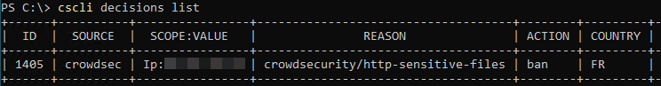 CrowdSec Windows - Verifier le blocage de nikto