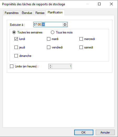 FSRM - Créer un rapport - Onglet Planification