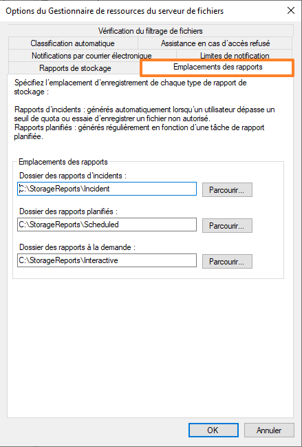 FSRM - Emplacement des rapports