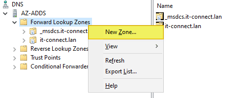 Exchange - Zone DNS interne Active Directory - Etape 1