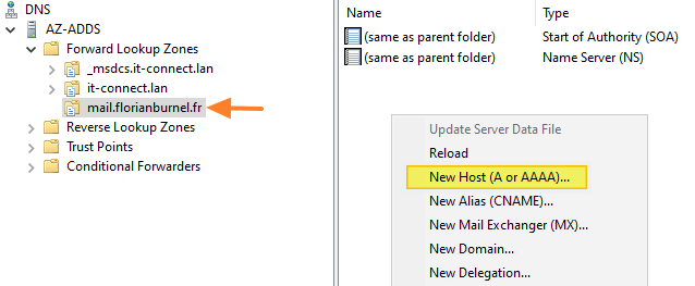 Exchange - Zone DNS interne Active Directory - Etape 6