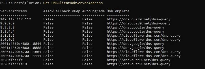 Windows Server 2022 - Get-DNSClientDohServerAddress