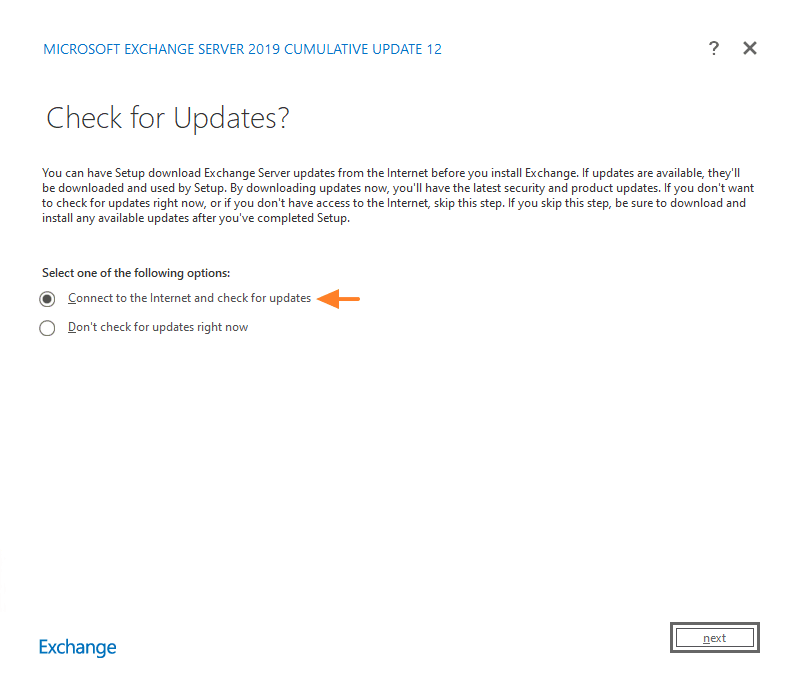 Installer Exchange Server 2019 - Etape 1 - Check for updates