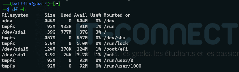 VM Azure - Kali Linux - Voir espace disque