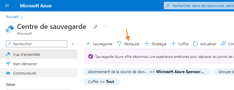 Restauration Azure Backup - Restaurer une VM