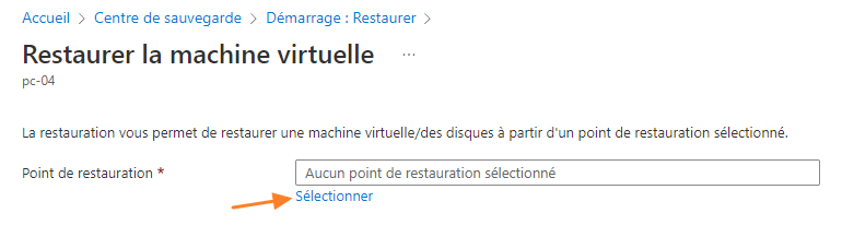 Restauration Azure Backup - Sélectionner le point de restauration