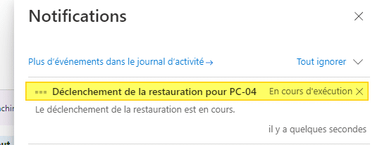 Restauration Azure Backup - Notification