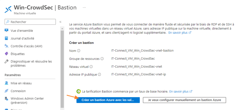 Azure - Bastion avec les valeurs par défaut