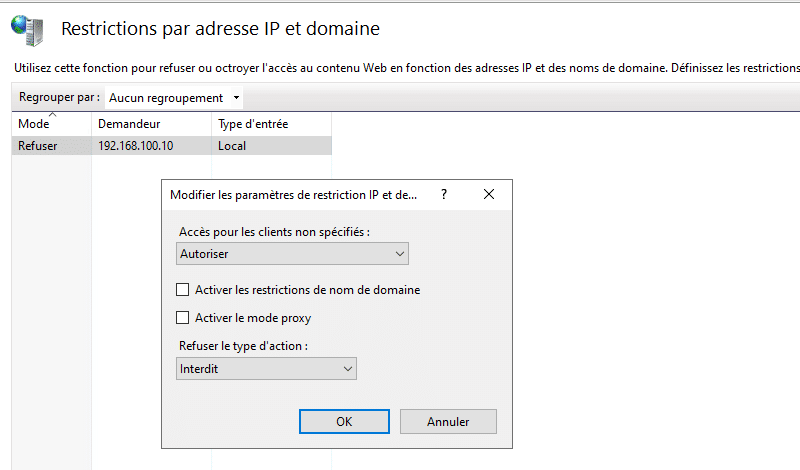 IIS 10 Restriction par adresse IP