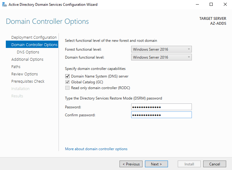 VM Azure ADDS - Domain controller options