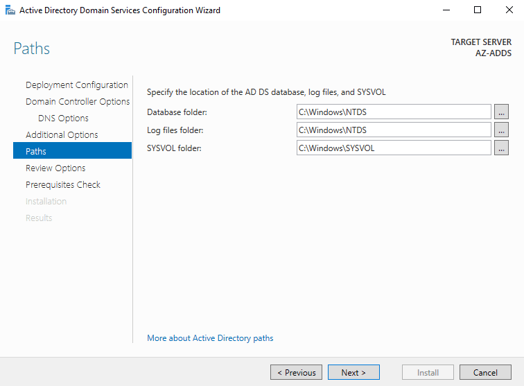 VM Azure ADDS - Paths