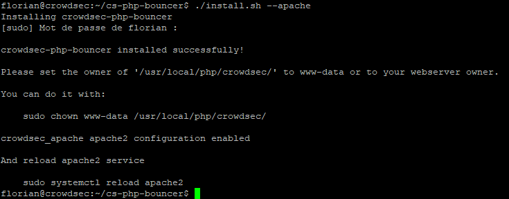 Installation du Bouncer PHP sur CrowdSec