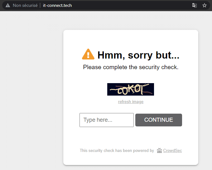 CrowdSec - Page de blocage avec captcha