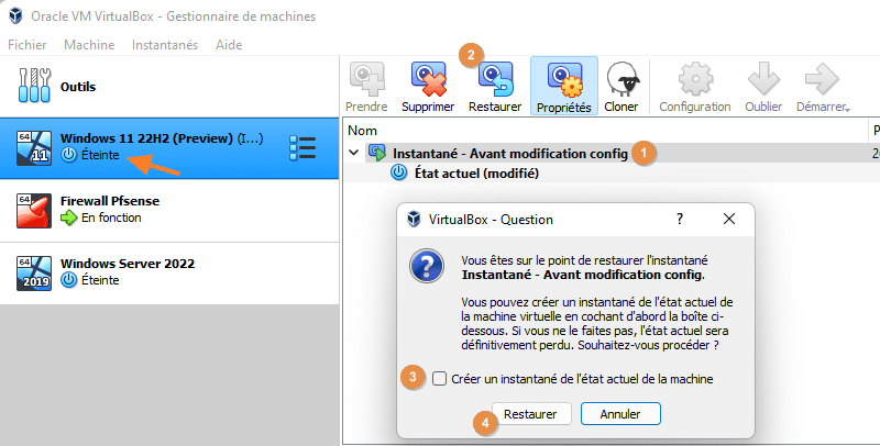 Restaurer Snapshot Virtualbox