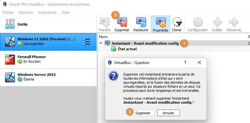 Supprimer Snapshot Virtualbox