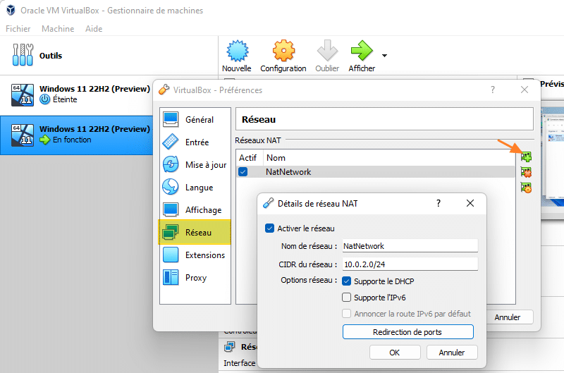 VirtualBox réseau NAT