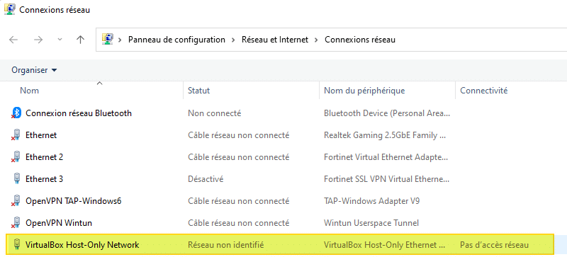 VirtualBox - Carte Host-only