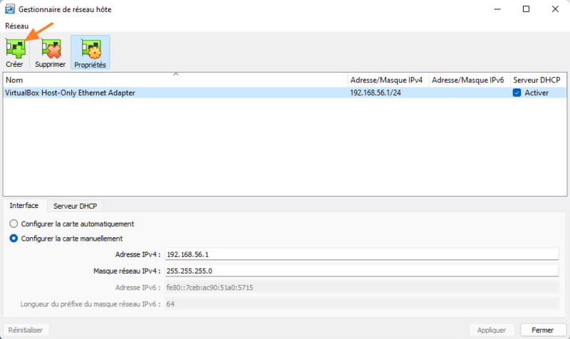 VirtualBox ajouter interface host-only