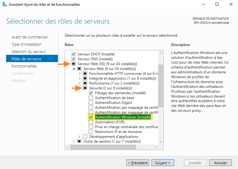 IIS - Activer l'authentification Windows