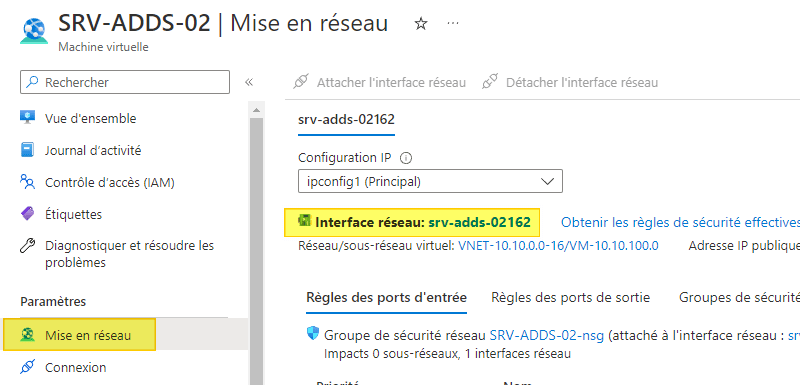 Azure - VM - Interface réseau