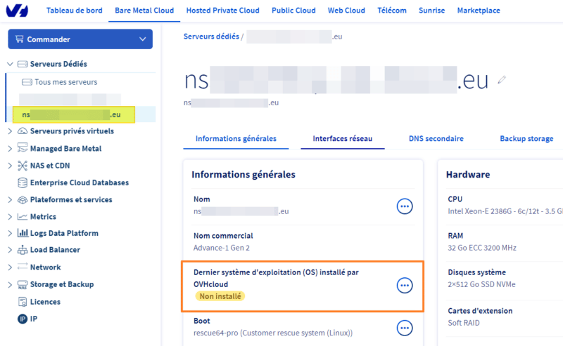 Installer serveur dédié OVH
