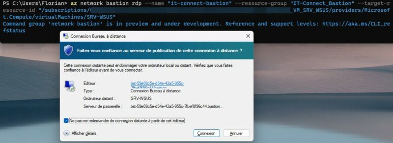 Connexion au bastion avec az network bastion