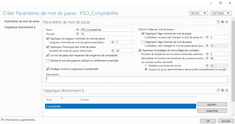 Exemple d'une politique de mot de passe affinée